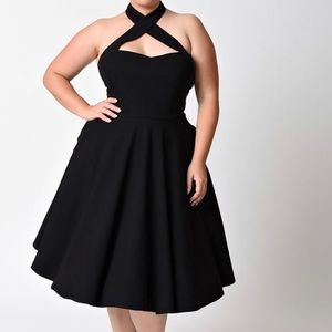 Black criss cross halter 1950’s swing dress